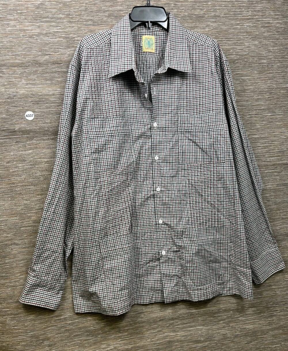 Dos Carolinas Button Up Shirt Mens Size XXL Gray Multi Plaid Long Sleeve Cotton